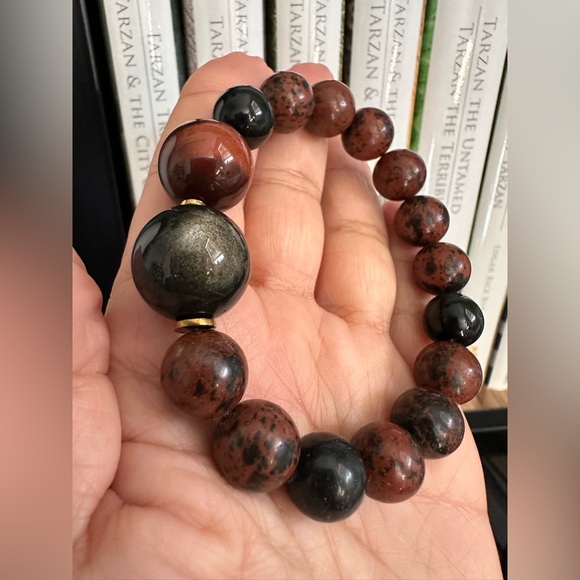MAHOGANY OBSIDIAN + TIGERS NATURAL BRACELET Sz 7” - Picture 11 of 13